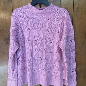 J. Crew Pink Open-Knit Cable Turtleneck Sweater
